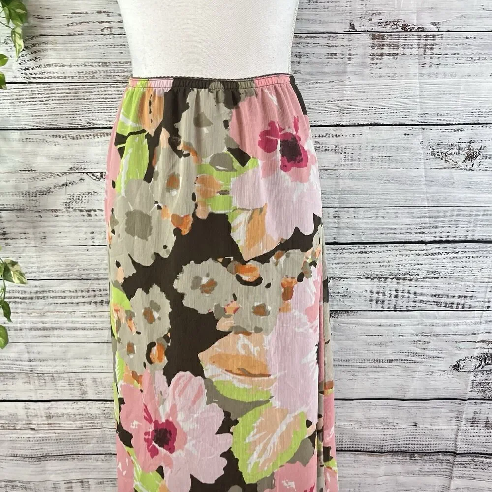 Croft & Barrow Skirt size 8 Pink Brown Floral Sheer A Line Midi Cottage Core